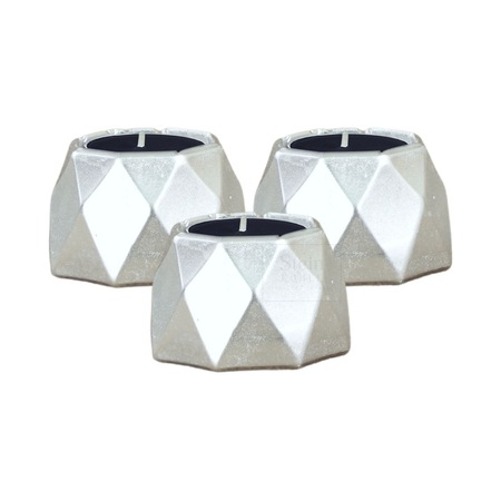 Şamdan Dekoratif Mumluk Şamdan Set 3 Lü Üçlü Tealight Uyumlu Poly 1 Model - Gümüş