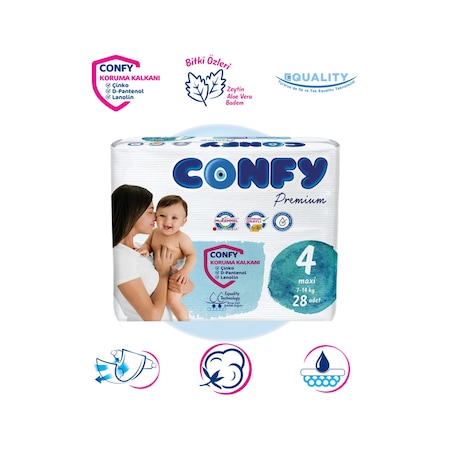 Confy Premium Bebek Bezi 4 Numara Maxi 28 Adet