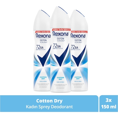 Rexona Cotton Dry 72 Saat Kadın Sprey Deodorant 3 x 150 ML