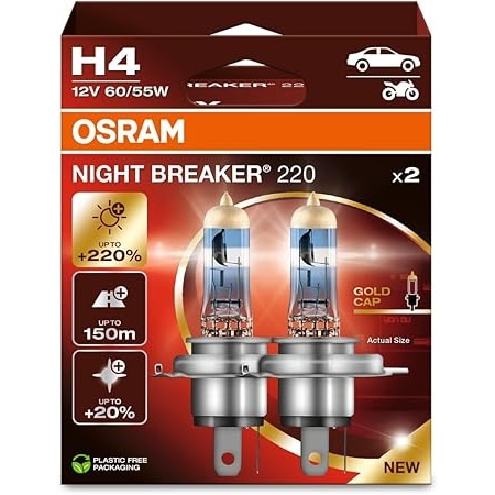 Osram H4 Night Breaker 220 12v %220 Fazla Işık 1 Takım-2 Ad.