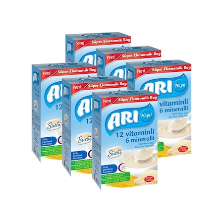 Arı 12 Vitaminli 6 Mineralli Sütlü 6+ Ay Pirinç Unu 6 x 500 G