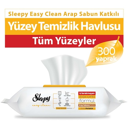 Sleepy Easy Clean Arap Sabunu Katkılı Yüzey Temizlik Havlusu 3x100 (300 Yaprak)