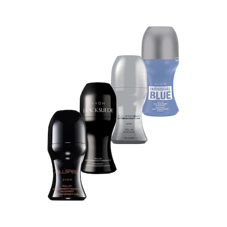 Avon Black Suede + Full Speed + Full Speed Quantum + Individual Blue Erkek Roll-On Deodorant 4 x 50 ML