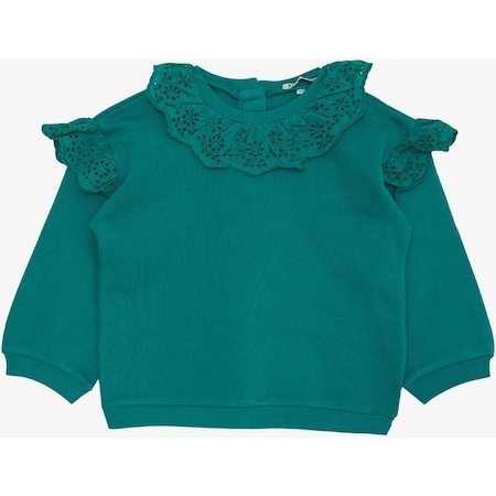 Breeze Kız Bebek Sweatshirt Güpürlü Arkası Düğmeli 9 Ay-3 Yaş, Yeşil-yeşil