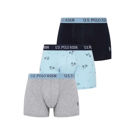 U.S. Polo Assn. 80446 Erkek Turkuaz - Lacivert - Gri Melanj 3 Lü Boxer