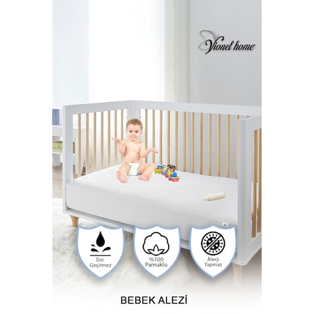 Vionel Home Pamuklu Sıvı Geçirmez Bebek Ve Çocuk Yatak Koruyucu Alezi Beyaz