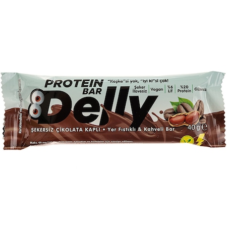Delly Şekersiz Çikolata Kaplı Yer Fıstıklı & Kahveli Protein Bar 40 G