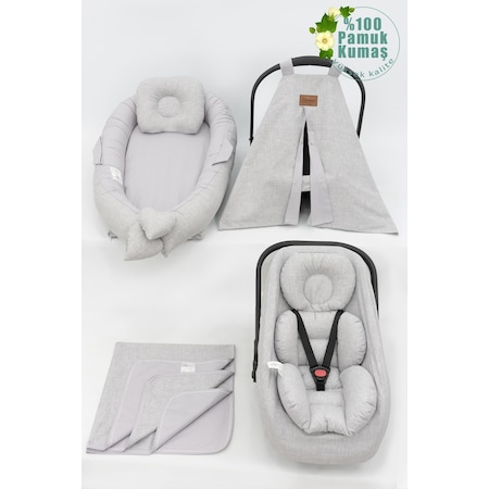 Mordesign Babynest Ortopedik Bebek Yatak, Pike Ve Puset Aksesuar 6'lı Set, Gökkuşağı Serisi, Gri Gri 1