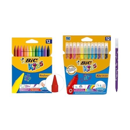 Bic Kids 2'li Boya Seti - 12'li Keçeli Kalem ve Silinebilir Pastel Boya