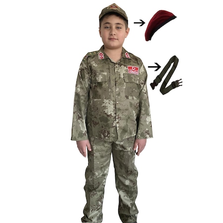 (5 Parça ) Çocuk Asker Kıyafeti Yeni Tip Çocuk Asker Kostümü Komando Kıyafeti