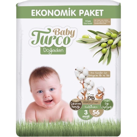 Baby Turco Bebek Bezi Doğadan 3 Numara Midi Ekonomik Paket 56 Adet