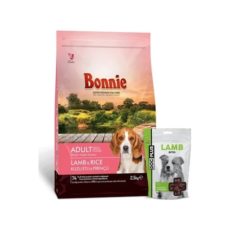 Bonnie Kuzu Etli ve Pirinçli Yetişkin Köpek Maması 2500 G + Kuru Mama