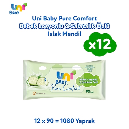 Uni Baby Pure Comfort Bebek Losyonlu & Salatalık Özlü Islak Mendil 12'Li 1080 Yaprak