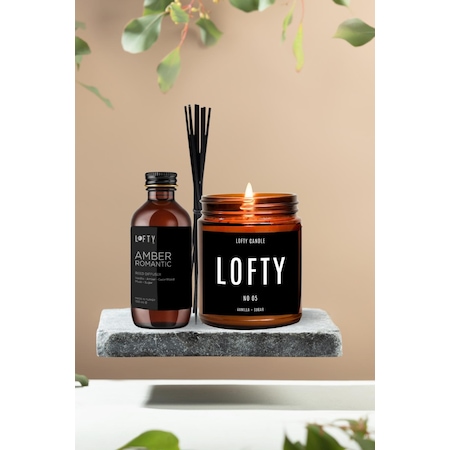 Lofty Amber Romantik Bambu Çubuklu Oda Kokusu ve Vanilyalı Dekor Mum 2'li