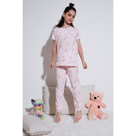 Lela Kız Çocuk Pijama Takımı 6651002 Pembe-beyaz