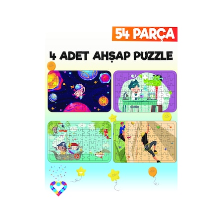 Ahşap 54 Parça 4 Adet Çocuk Puzzle-2