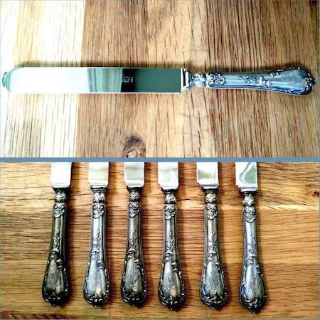 Omeniv Antika 6 Gümüş Kaplama Büyük Yemek Bıçağı Mc Damgalı 72 Gr