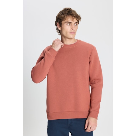 AC&Co / Altınyıldız Classics Erkek Acık Kahve Standart Fit Normal Kesim İçi Polarlı Bisiklet Yaka Sweatshirt