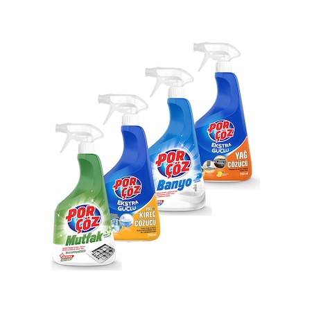 Porçöz Temizlik Seti Mutfak+Yağ Çözücü+Banyo+Kireç Ve Pas Çözücü 4 x 750 ML