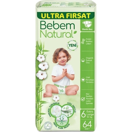 Bebem Natural 6 Numara Ekstra Large Bebek Bezi 64'lü