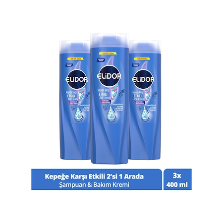 Elidor 2'si 1 Arada Kepeğe Karşı Etkili Şampuan 3 x 400 ML