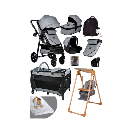 Baby Home Yeni Ekonomi Paket 940 Travel Sistem Bebek Arabası + 560 Oyun Parkı Beşik + 870 Mama Sandalyesi + Çocuk Salıncağı