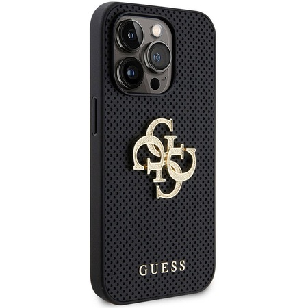 İphone 15 Pro Uyumlu Kılıf Guess Lisanslı Delikli Yazı Ve 4g Glitter Büyük Metal Logo Siyah