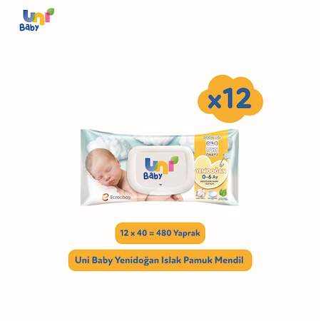 Uni Baby Yenidoğan Islak Havlu Mendil 12 x 40'lı 480 Yaprak