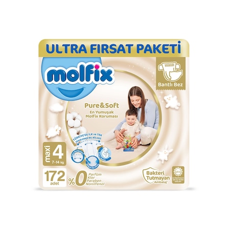 Molfix Pure&Soft Bebek Bezi 4 Numara Maxi Ultra Fırsat Paketi 172 Adet