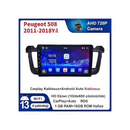 Peugeot 508 2011-2018yıl Carplay 9inç 1/16gb Multimedya