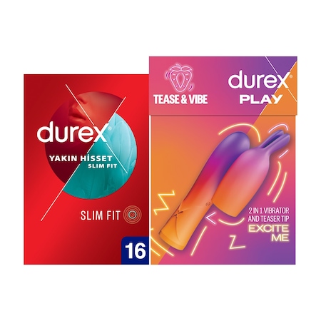 Durex Yakın Hisset Slim Fit Prezervatif 16'lı + 2'si 1 Arada Vibratör Ve Uyarıcı Başlık