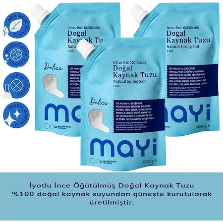 Mayi Tuz İyot İlaveli İnce Öğütülmüş Doğal Kaynak Tuzu 3 x 2 KG