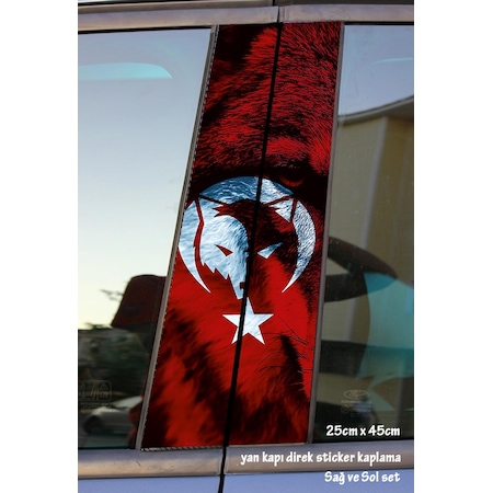 Ayyıldız Kurt Sticker Yan Kapı Direk Kaplama 2li Sol Sağ Takım Yapıştırma