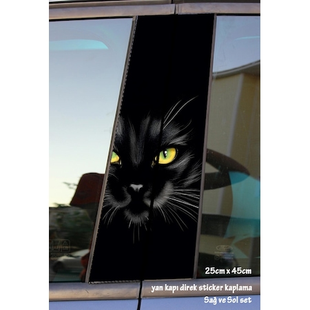 Kara Kedi Sticker Yan Kapı Direk Kaplama 2li Sol Sağ Takım Yapıştırma