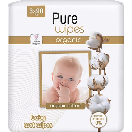 Pure Wipes Organik Pamuklu Bebek Islak Mendil 3x90 Adet PWP-4733