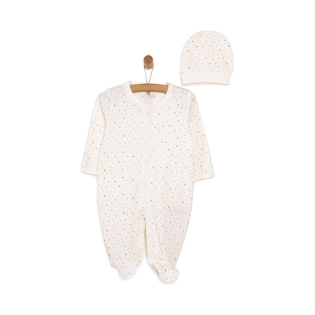 HelloBaby Yenidoğan Bebek Little Star Kendinden Eldivenli Tulum-Şapka 2Li Set Unisex 24Yhlbutlm013 Ekru 24Yhlbutlm013_Ekru