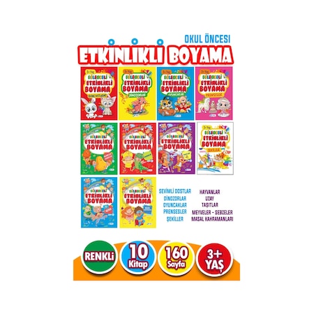 Eğlenceli Etkinlikli 10 Kitaplı Eğitici Boyama Seti 160 Sayfa