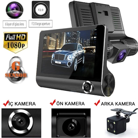 Yeni 3 Kameralı Araç İçi Kamera Ön Arka Araç İçi Gece