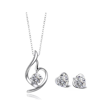 Brezza Lusso Jewelry Enesstore Gümüş Melek Kalbi Taşlı Kadın Kolye Küpe Set