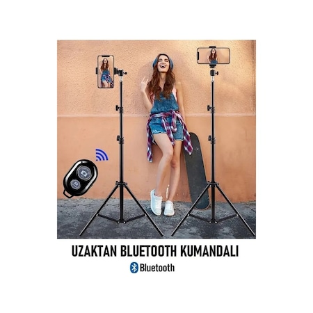 Bluetooth Kumandalı 210 Cm Tripod Telefon Tutuculu Selfie Çubuğu