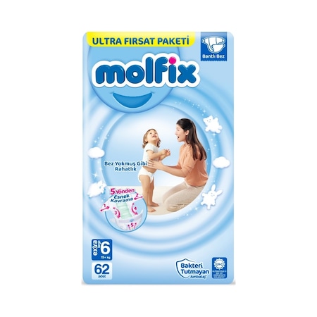 Molfix Bebek Bezi 6 Numara Xlarge Aylık Ultra Fırsat Paketi 186 Adet