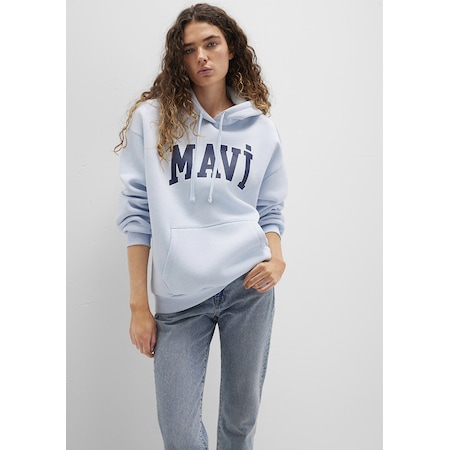 Mavi - Mavi Logo Baskılı Kapüşonlu Mavi Sweatshirt 1600361-70717 Mavi