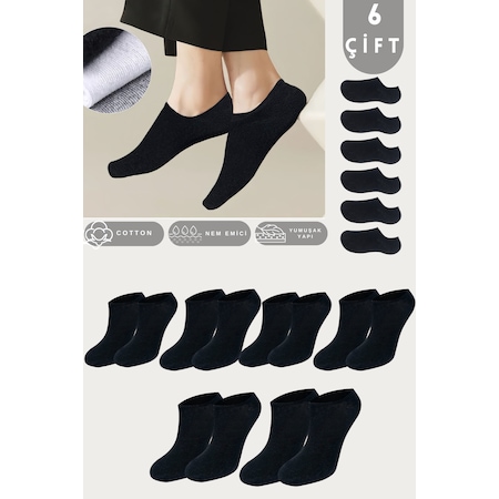 Unisex Düz Desen 6 Çift Sneakers Pamuklu Terletmez Çorap