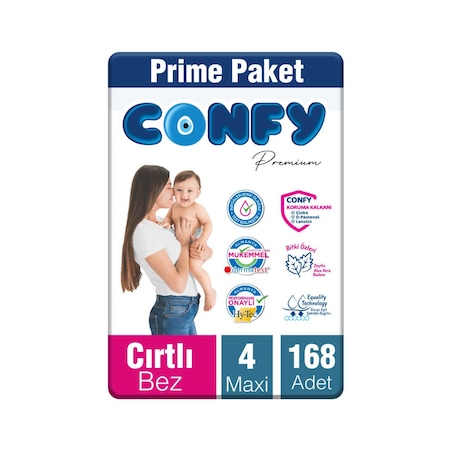 Confy Premium Bebek Bezi 4 Numara Maxi 168 Adet