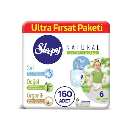 Sleepy Natural Külot Bez 6 Numara Xlarge Süper Fırsat Paketi 160 Adet