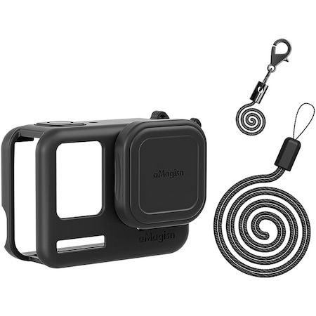 Butu Amgısn Insta360 Ace Pro Aksiyon Kamerası Silikon Kılıf Çizilmez Koruyucu Kapak 2 Askılı - Siyah / Insta360 Ace Pro İçin