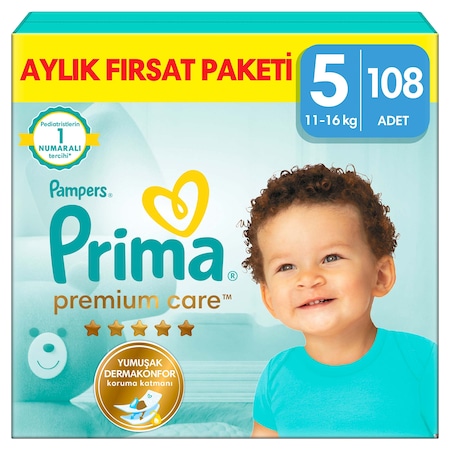 Prima Bebek Bezi Premium Care 5 Beden Aylık Fırsat Paketi 108 Adet