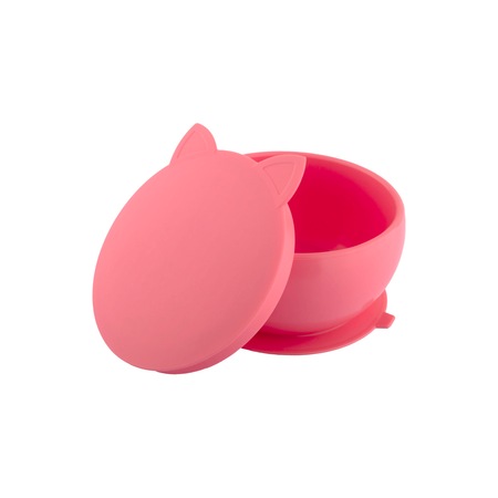Pandish KitTen Vakum Tabanlı Kapaklı Silikon Kase Bubble Gum Pink