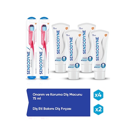 Sensodyne Onarım ve Koruma Hassasiyet Diş Macunu 4 x 75 ML + Diş Eti Diş Fırçası 2 Adet