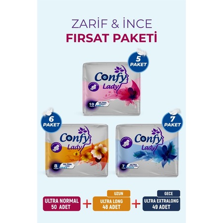 Confy Lady Ped Ultra Normal 5 x 10'lu + Ultra Long 6 x 8'li + Ultra Esktra Long 7 x 7'li